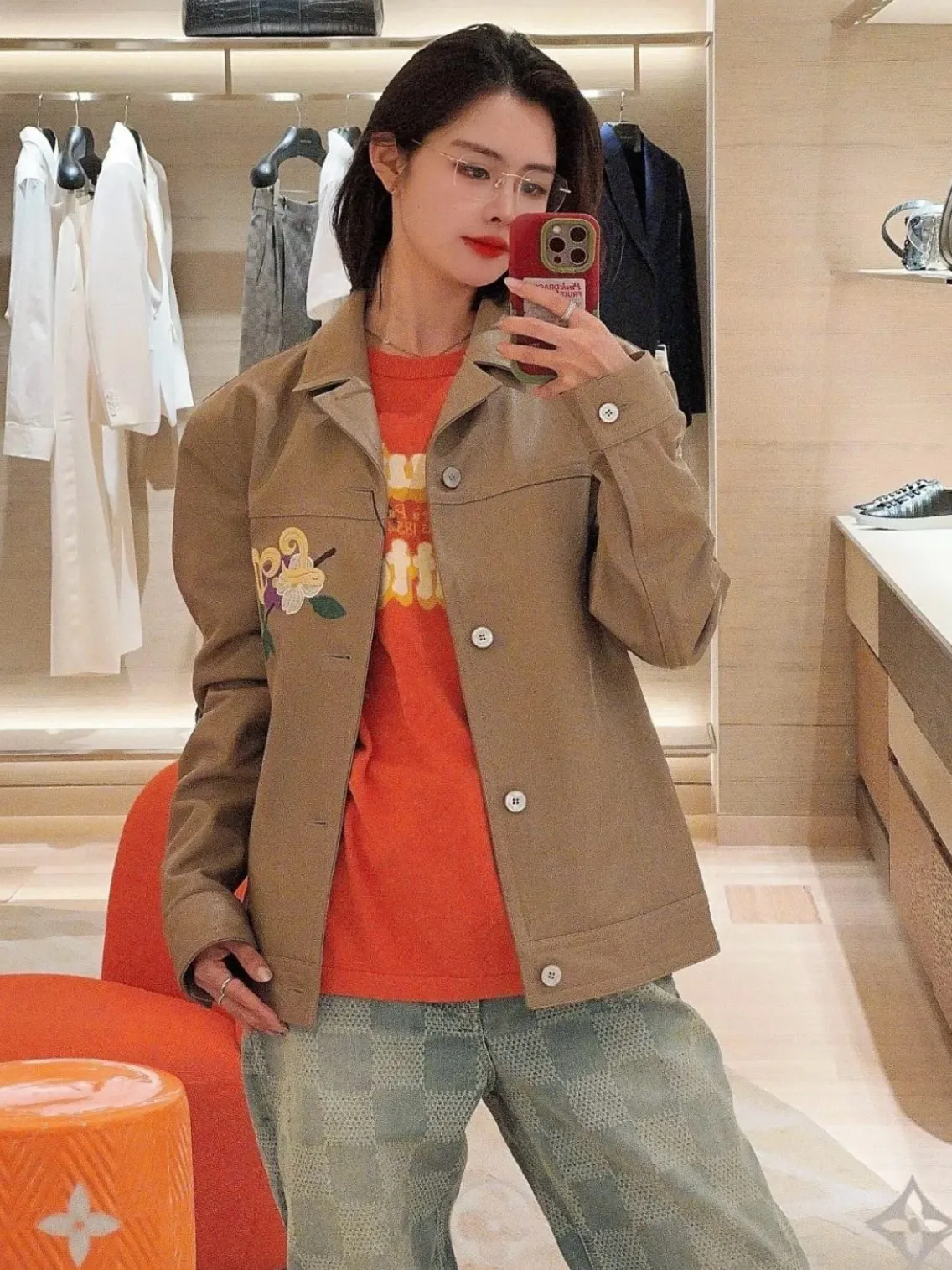 Louis Vuitton/Louis Vuitton 24Fw Fei Dong floral embroidered leather jacket